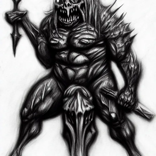 Image similar to deathmetal goblin heavy charcoal sketch, trending on artstation