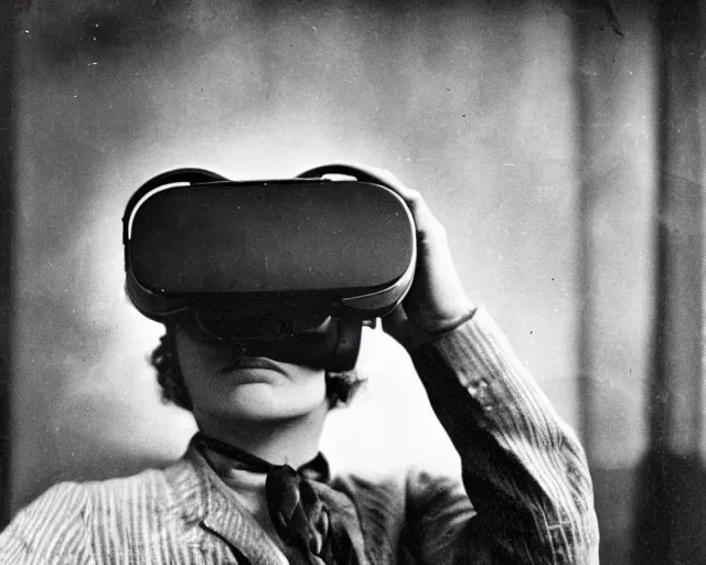 Image similar to 1 9 0 0 s photo of a person wearing a vr virtual reality headset