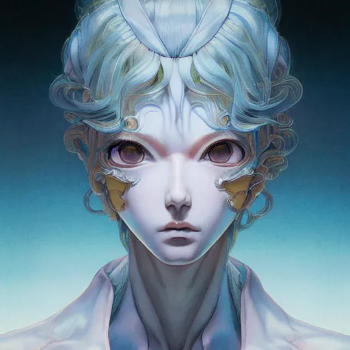 Image similar to prompt : panteon character portrait soft light painted by james jean and katsuhiro otomo and erik jones, inspired by evangeleon anime, smooth face feature, intricate oil painting, high detail illustration, sharp high detail, manga and anime 1 9 9 9