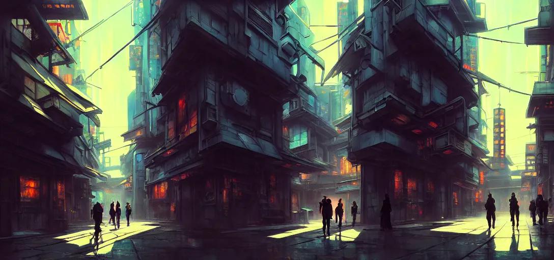Image similar to baroque oil painting of anime key visual environment concept art of a cyberpunk city, brutalist, dark fantasy, rule of thirds, digital cel shading, fake hidden detail, trending on pixiv fanbox, acrylic palette knife and brush, style of makoto shinkai studio ghibli jamie wyeth james gilleard greg rutkowski