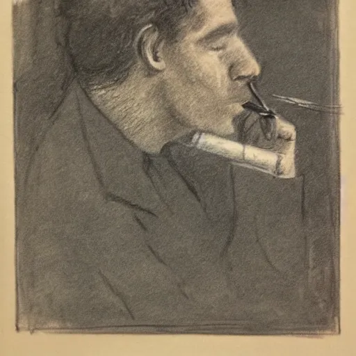 Prompt: faded sketch of a man smoking,