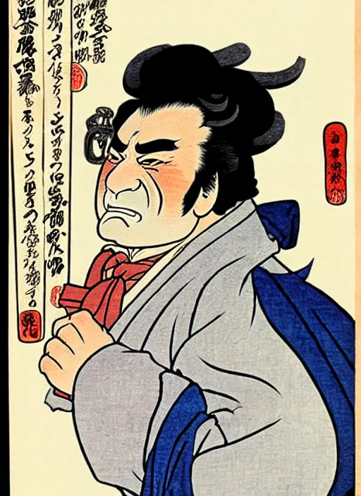 Image similar to peter falk's detective columbo as a yokai illustrated by kawanabe kyosai and toriyama sekien