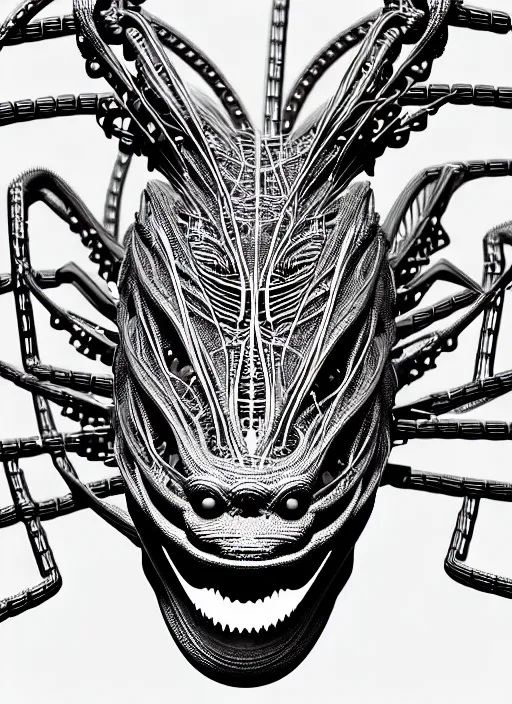 Image similar to a synthwave wireframe axolotl, face is made intricate tribal bio - mechanical, bw, unreal engine, glamor shot, nikon d 7 5 0, closeup, f / 2. 8, low contrast, 1 6 k, rim lighting, optical fiber, cinematic lighting, insanely detailed and intricate, hypermaximalist, elegant, ornate, hyper realistic,