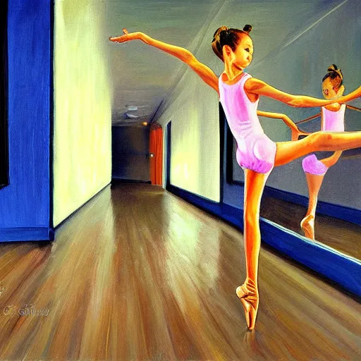 Prompt: painting of peanut dancing ballet, ballet studio, mirrors, hyperrealistic, photorealistic, lighting