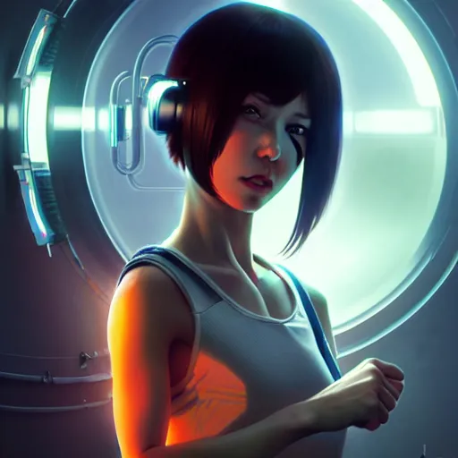 Image similar to realistic render of a cyborg - girl tearing off an arm by ross draws, futuristic dystopian city by ilya kuvshinov, digital anime art by ross tran, extreme intricate details, composition by sana takeda, cinematic lighting by greg rutkowski