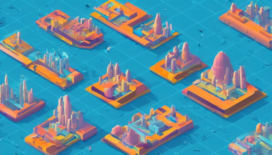 Prompt: busy isometric deep sea city, futuristic isometric underwater buildings, digital art, neat, matte colours, isometric coral, geometric sharp angles