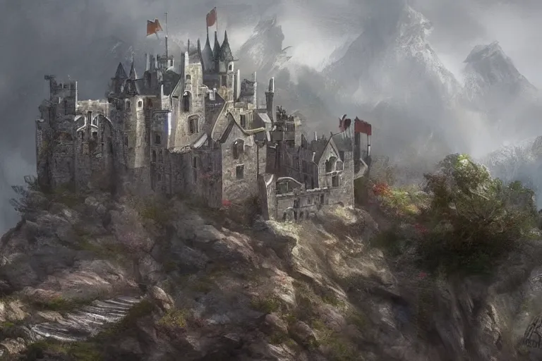 Prompt: concept art of a castle integrated into a landscape, trending on artstation