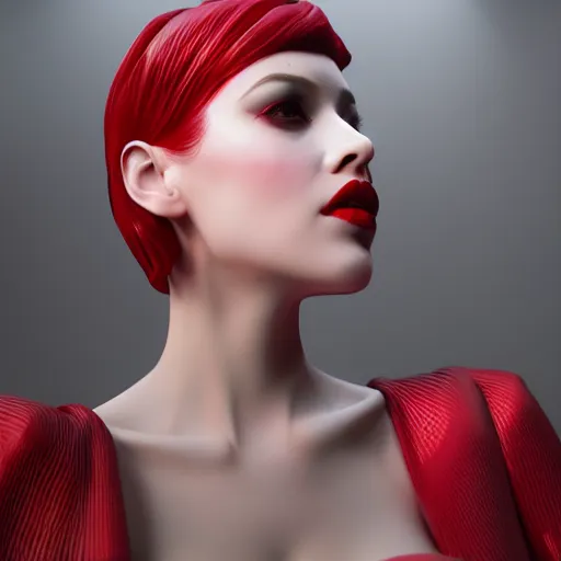 Image similar to red velvet inspired avant-garde art, deco fashion, highly detailed, photorealistic portrait, bright studio setting, studio lighting, crisp quality and light reflections, unreal engine 5 quality render