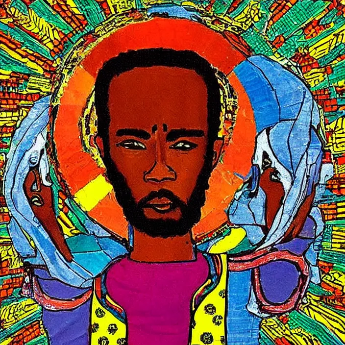 Image similar to UFO hovering over an African Jesus , colourful, in the style of Nigerian truck art,