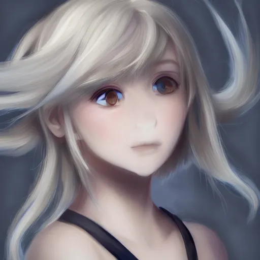 Prompt: full headshot portrait of blond girl with big gray eyes draws a blue brush, drawn by wlop, by avetetsuya studios, attractive character, colored sketch anime manga panel, cirno from touhou, trending on artstation