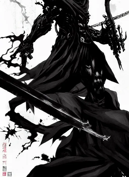 Shadow, undead assassin in black robe, scary, monster.