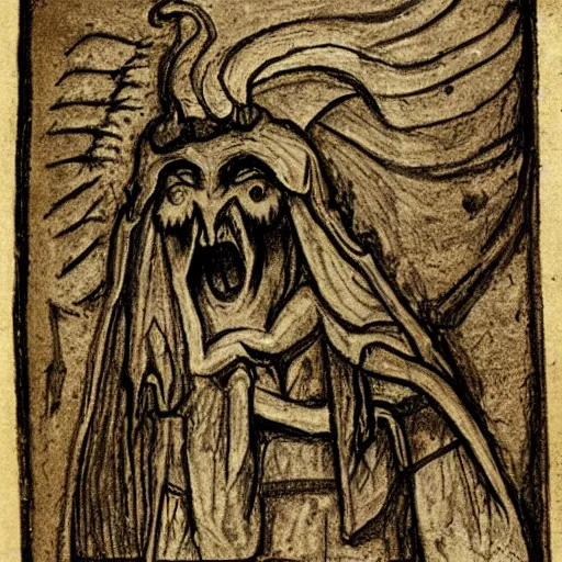 Image similar to medieval sketch of a demon representing exhaustion