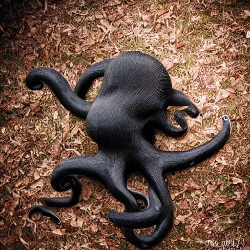 Image similar to dog in the shape of an octopus, hyper real, nature photography