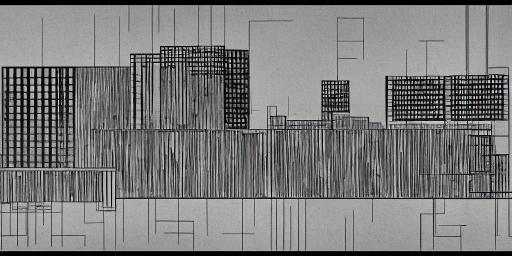 Image similar to brutalist building facing. yugoslavia, le corbusier, central symmetry, golden ratio, black and white color scheme, etching render