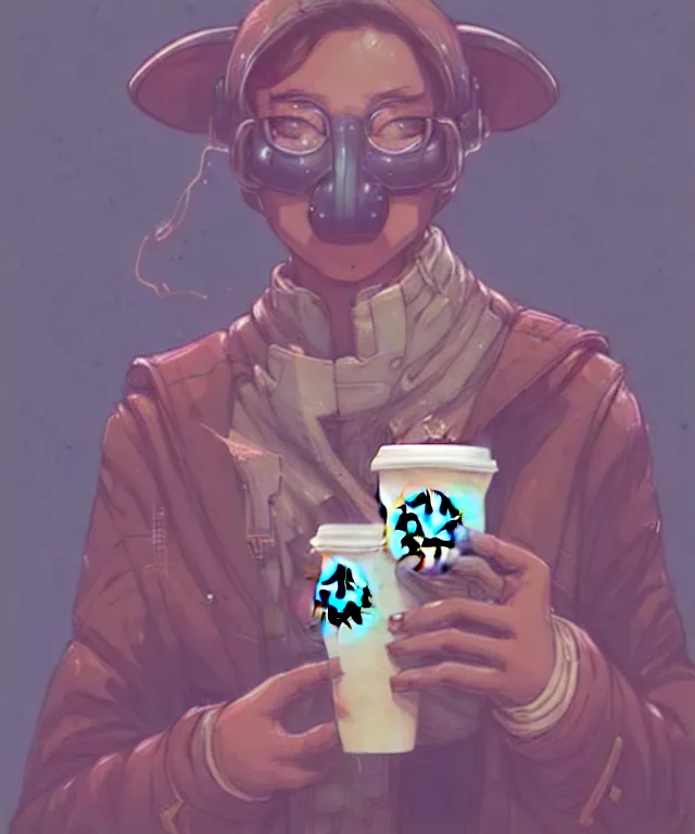 Image similar to a portrait of an anthropomorphic koala holding a starbucks coffee, cyberpunk!, fantasy, elegant, digital painting, artstation, concept art, matte, sharp focus, illustration, art by josan gonzalez