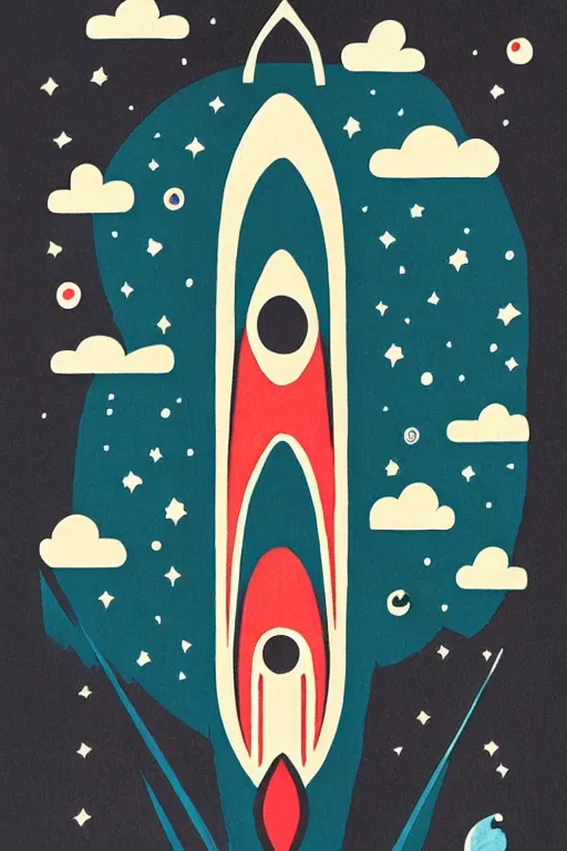 Prompt: mcbess illustration of a rocket ship , rainbow gouache