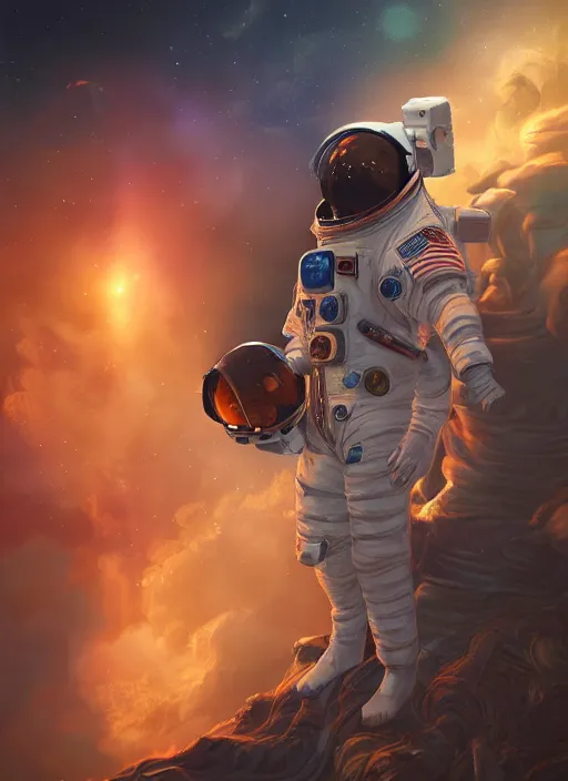 Image similar to An epic fantasy comic book style portrait painting of a dog astronaut in space, unreal 5, DAZ, hyperrealistic, octane render, cosplay, RPG portrait, dynamic lighting