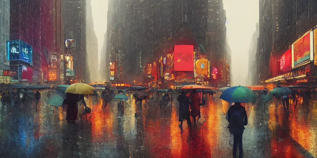 Image similar to a ultra photorealistic and sharp film still trough a raincovered window on a rainy but colourful day in new york. sparkling lights, people with umbrellas standing in the street, wide shot, frog perspective, wes anderson, studio ghibli, pixar and disney animation, octane render, anime key art by greg rutkowski, dramatic lighting, award winning photography