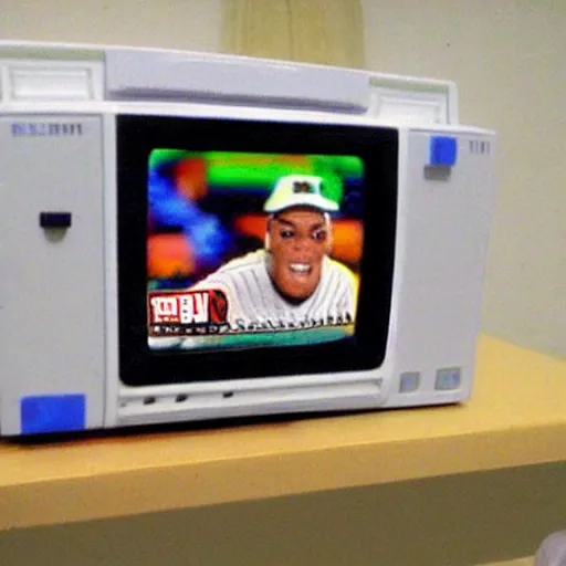 Prompt: sammy sosa in nintendo 6 4 game crt tv