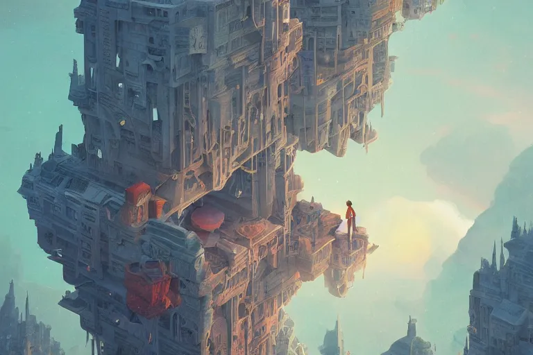 Image similar to a strange, fantastical dreamscape | | solid shapes, digital painting by jakub gazmercik, makoto shinkai, max masnyy, jakub gazmercik, beeple, patrick faulwetter, heavenlydaemonic, and mc escher, surrealism, trending on artstation