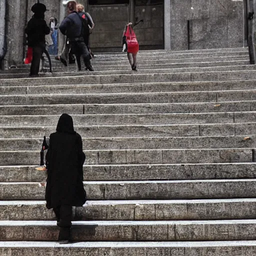 Prompt: a rollator on steps in Porto, greg rutkowski