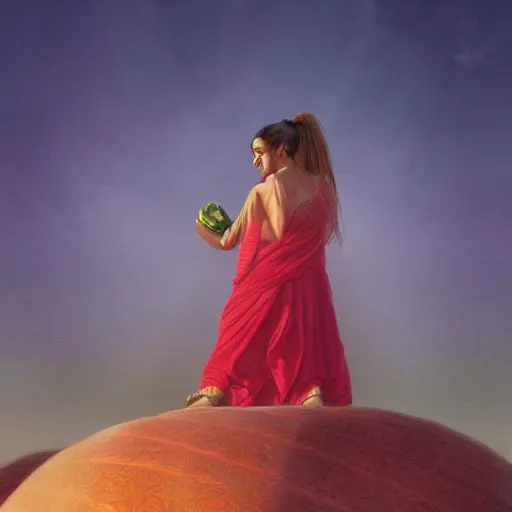 Prompt: melons conquer earth, salman toor, atmospheric effect, cinematic light