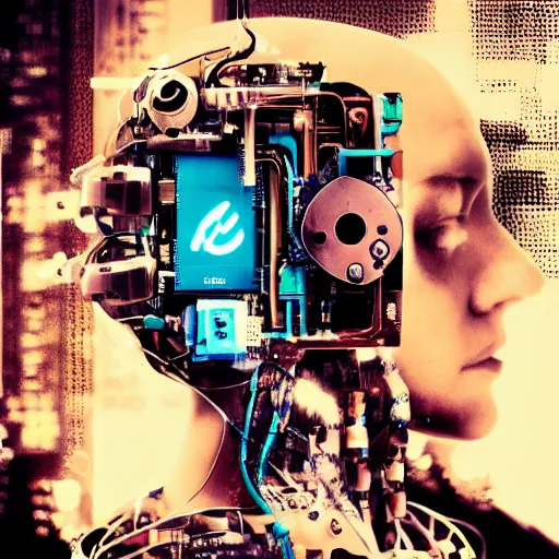 Prompt: Beautiful Photo of Arduino Uno in the robot's head.Cyberpunk. splatterpunk. 4K