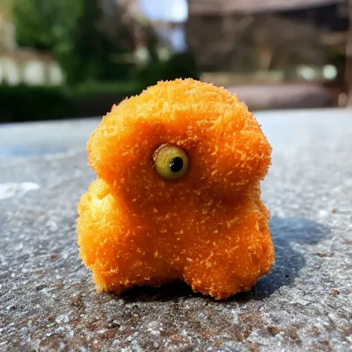 Image similar to a chicken nugget that looks like a monster