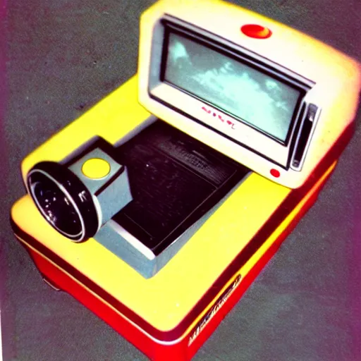 Image similar to old polaroid of a retro futurist computer, award winning