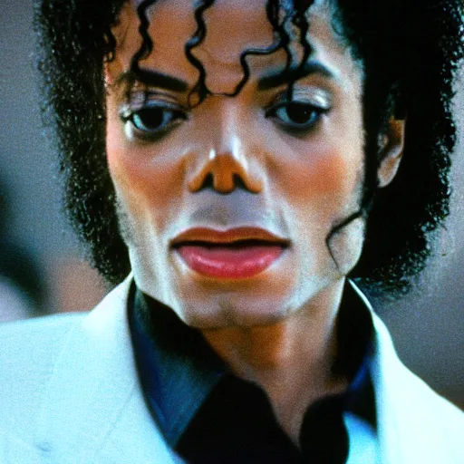 Image similar to cinematic still of Michael Jackson preaching at a Baptist Church in Atlanta in 1989, close up, shallow depth of field, cinematic