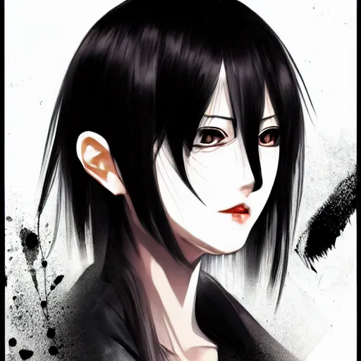 Image similar to heroine, beautiful, sui ishida with black hair art manga, hyperrealistic, highly detailed, a real photographic, digital art, 8 k, character, realistic, portrait, female samurai, symatrical, dark atmospheric lighting, artstation, symetric, lineart