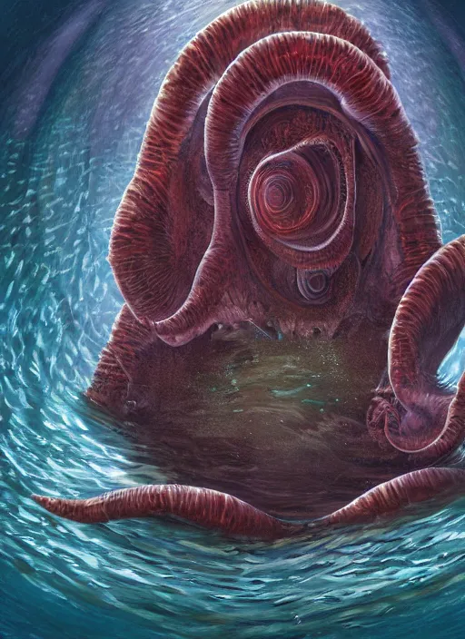 Image similar to a painting of a creature in the water, poster art by chris moore, cg society contest winner, digital art, movie poster, cosmic horror, lovecraftian