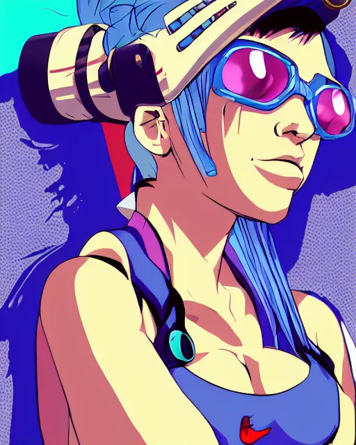 Image similar to cel shaded art of a pretty blue haired girl, jet grind radio graphics, cyberpunk city street background