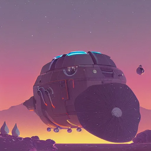 Image similar to A schematic of a spaceship for asteroid mining by Simon Stålenhag