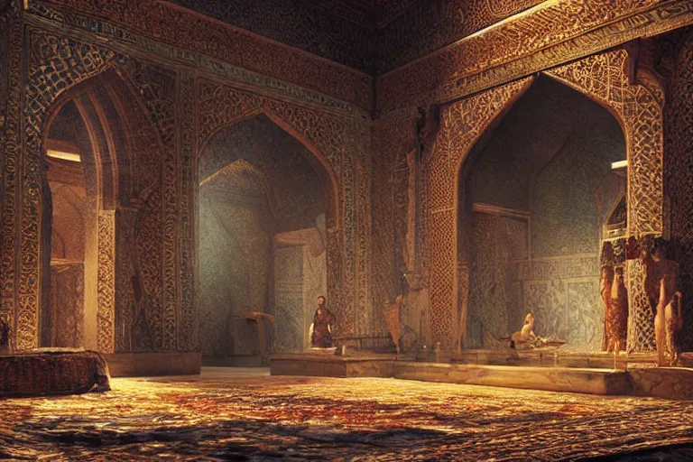 Image similar to the most amazing dream you ever had about ancient persia, hyper realistic, ambient lighting, concept art, intricate, hyper detailed, smooth, dynamic volumetric lighting, octane, cinematic