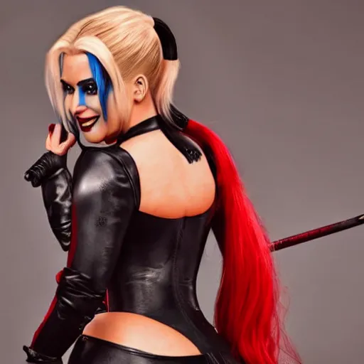 Prompt: Kim Kardashian as harley quinn, 8k, high definition, highly detailed, photo realistic