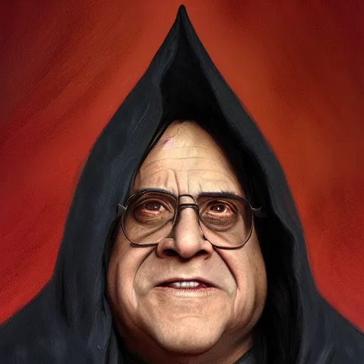 Image similar to Portrait of Danny DeVito, cloak, male, fantasy, extremely detailed, digital painting, artstation, concept art, smooth, sharp focus, illustration, stunning lighting, art by artgerm and greg rutkowski and alphonse mucha and simon stalenhag, realistic character concept, high fantasy, dark atmosphere, golden ratio, cinematic lighting, hyperdetailed, high resolution, insanely detailed and intricate, artstation, Marc Simonetti, Greg Rutkowski, 8k