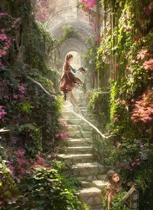 Image similar to secret garden, realistic, ornamental, art by Artgerm and Greg Rutkowski and WLOP