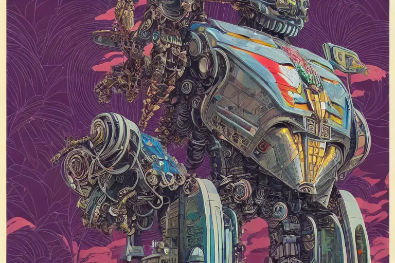 Image similar to gigantic mecha head with lot of details, a lot of exotic vegetation, trees, flowers by moebius, dull colors, junji ito, tristan eaton, victo ngai, artgerm, rhads, ross draws, hyperrealism, intricate detailed, risograph