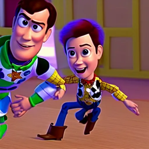 Prompt: hyper child with overactive imagination receiving behavioral therapy. wildchild boy with therapist. behavior correction. CGI graphics IN THE STYLE OF Toy Story 2 (1999). DreamWorks graphics. 3d