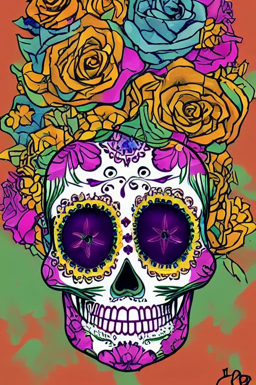 Image similar to illustration of a sugar skull day of the dead girl, art by lixin yin