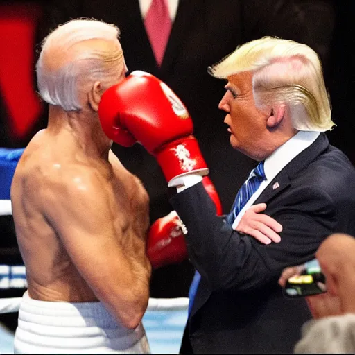 Prompt: Donald trump and joe Biden boxing match