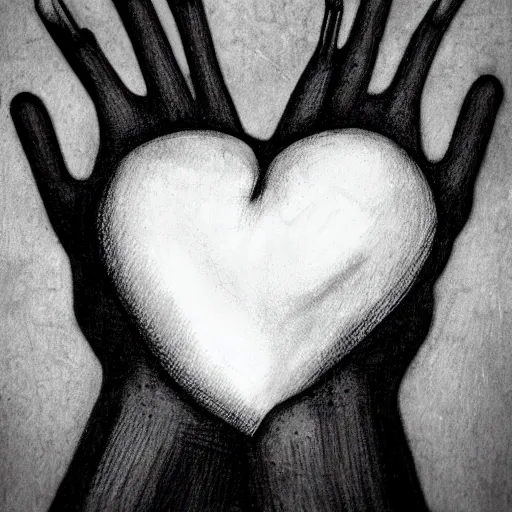 Image similar to hands ripping a heart into pieces, sadness, dark ambiance, concept by Godfrey Blow, featured on deviantart, drawing, sots art, lyco art, artwork, photoillustration, poster art