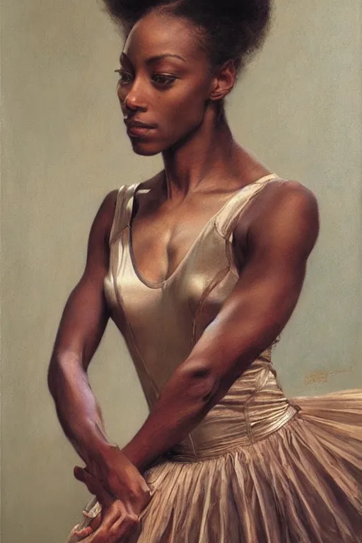 Prompt: portrait of a gorgeous graceful nubian prima ballerina, by donato giancola and berthold woltze.