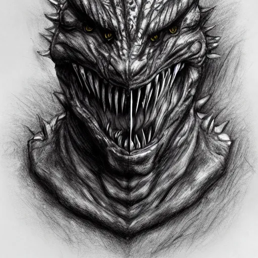 Image similar to werecreature consisting of a human and crocodile, photorealistic drawing, forest, trending on artstation