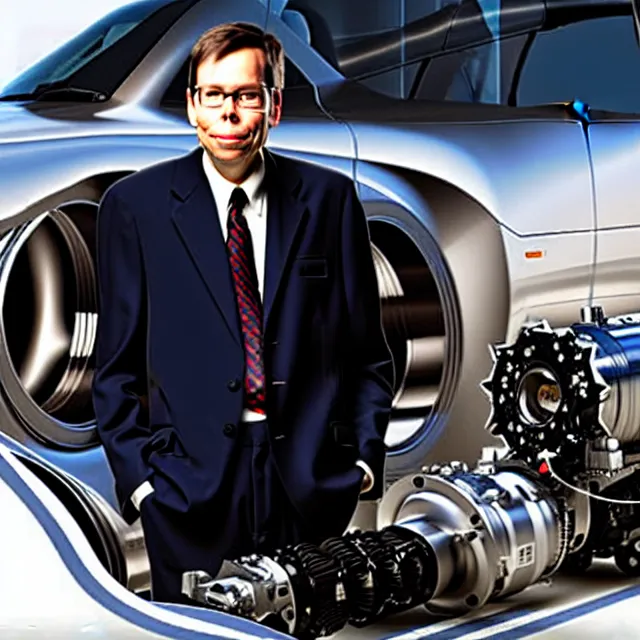 Image similar to a photo of bob lazar standing by honda jet engine car, cinematic lighting, detailed symmetrical face, photorealistic, highly detailed