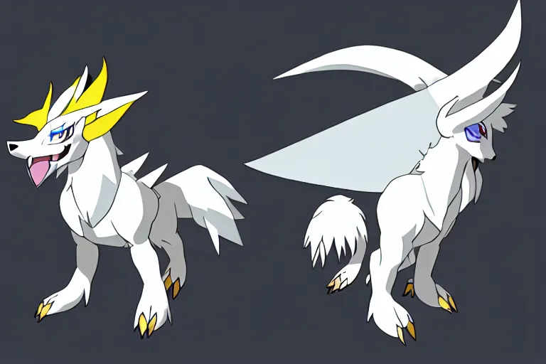 A mythical and majestic pokemon whose appearance is inspired by the bald  eagle, but with elements specific to lucario. it has white, feather-like  feathers on its head, resembling a crown, and glowing