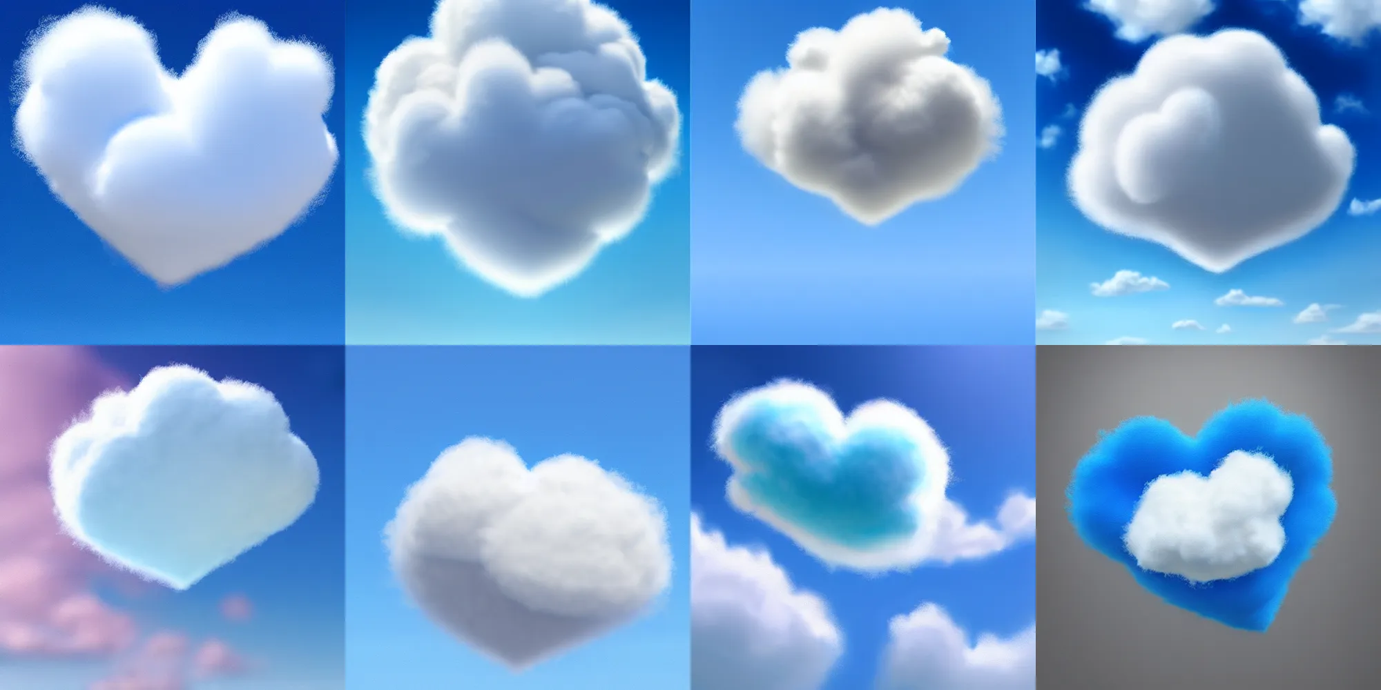 Prompt: fluffy cloud heart on blue clear sky, detailed, hyper realism, photo, realistic, soft volume absorbation, volume light, sss, view up, behance, artstation