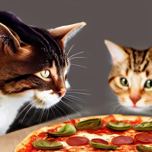 Prompt: a cat eating pizza, realistic, animal, 4 k, ultra hd