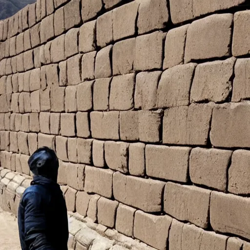 Image similar to A clay figure walks on the Great Wall of China